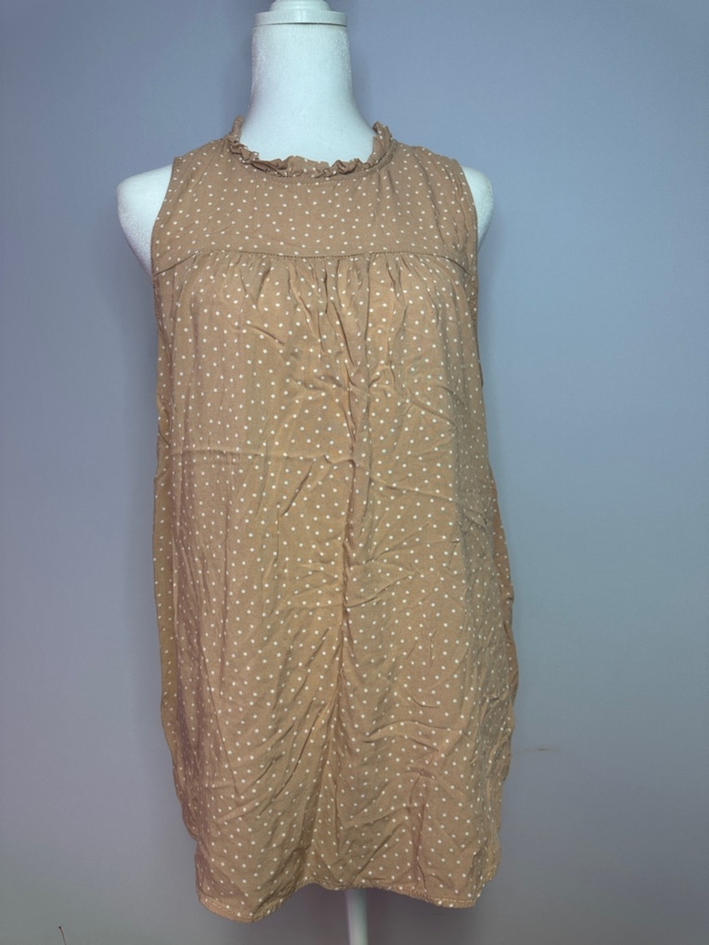 Elegant Tan Polka Dot A-Line Skirt